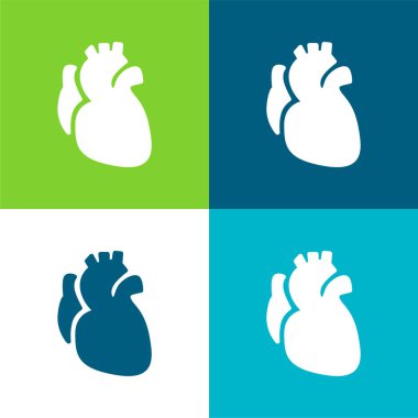 Anatomic Heart Flat four color minimal icon set clipart