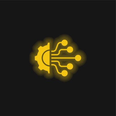 Yapay Zeka sarı parlak neon simgesi
