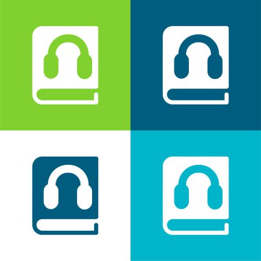 Kulaklıklı Kitap Sembol Düz Dört Renk simgesi seti