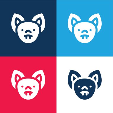 Yarasa mavi ve kırmızı dört renk minimal simge kümesi