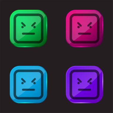 Bad Emoticon Square Face four color glass button icon clipart
