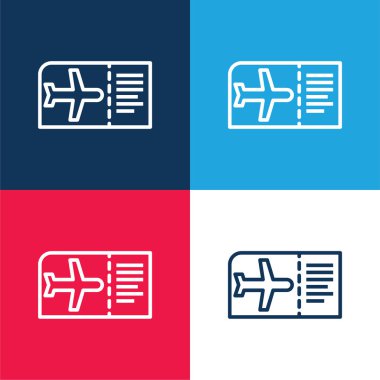 Boarding Pass blue and red four color minimal icon set clipart