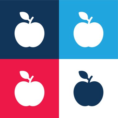 Yaprak mavisi ve kırmızı dört renk minimal simgesi setiyle elma
