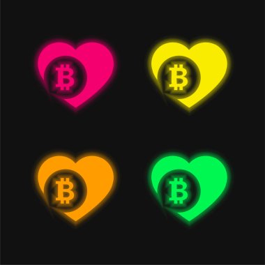 Bitcoin Love Heart dört renkli neon vektör simgesi