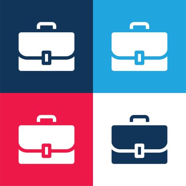 Evrak çantası mavi ve kırmızı dört renk minimal simge kümesi