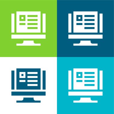 Bloglama Düz 4 renk asgari simge kümesi