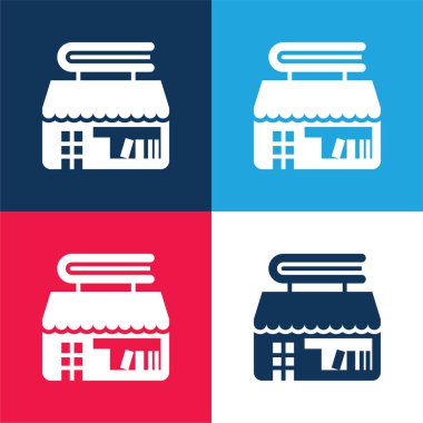 Bookstore blue and red four color minimal icon set clipart