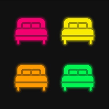Yatak dört renk parlayan neon vektör simgesi
