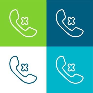 Telefonun Auricular 'ı ve Çapraz İşaret Hatları Düz 4 renk minimal simgesi seti
