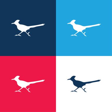 Bird Roadrunner Shape blue and red four color minimal icon set clipart