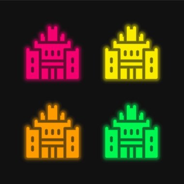 African Heritage House four color glowing neon vector icon clipart