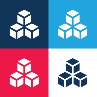 3d mavi ve kırmızı dört renk minimal simge kümesi