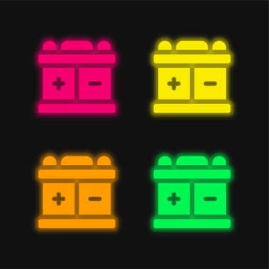 Pil dört renk parlayan neon vektör simgesi