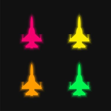 Uçak Silueti 4 renkli parlayan neon vektör simgesi