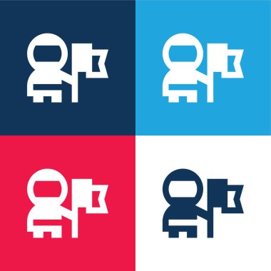 Astronot mavi ve kırmızı dört renk minimal simgesi