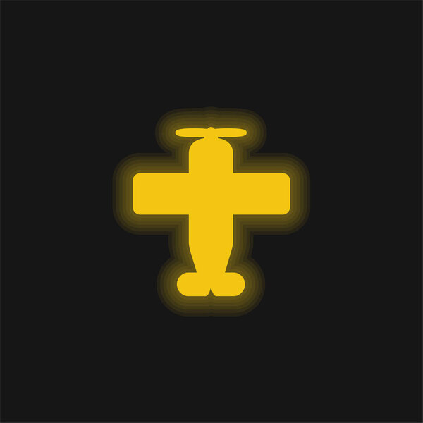 Airplane With One Helix yellow glowing neon icon