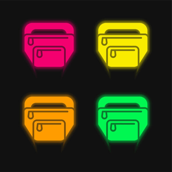 Belt Pouch four color glowing neon vector icon