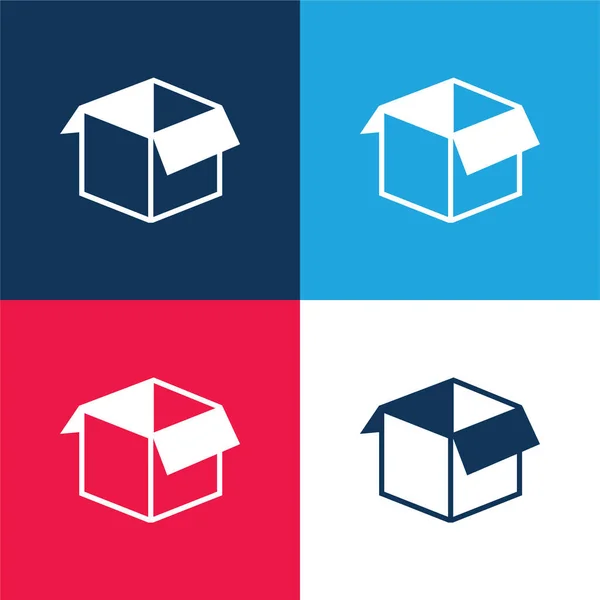 Box Open Shape Blu Rosso Quattro Colori Set Icone Minime — Vettoriale Stock