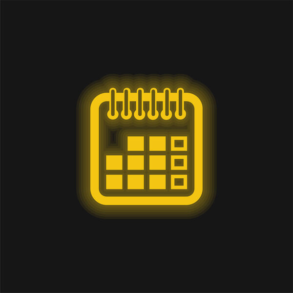 Annual Calendar Symbol yellow glowing neon icon