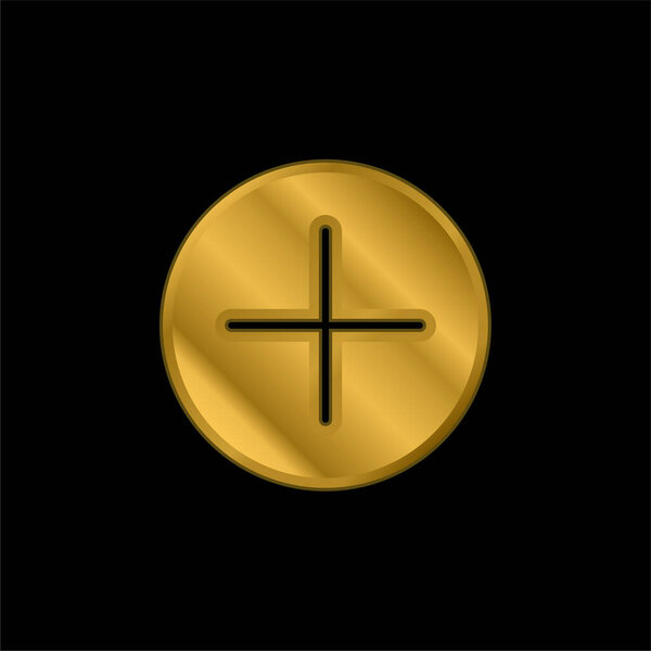 Addition Button gold plated metalic icon or logo vector