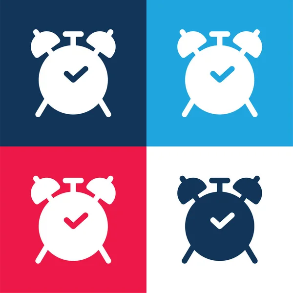 Alarm Clock Blue Red Four Color Minimal Icon Set — Stock Vector