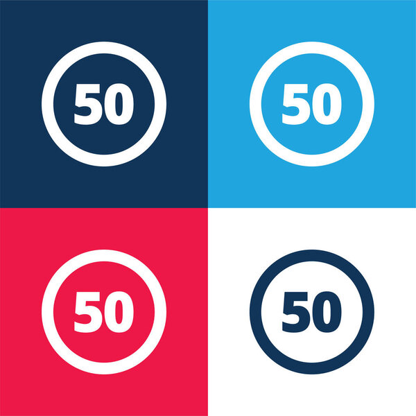 50 Speed Limit Sign blue and red four color minimal icon set