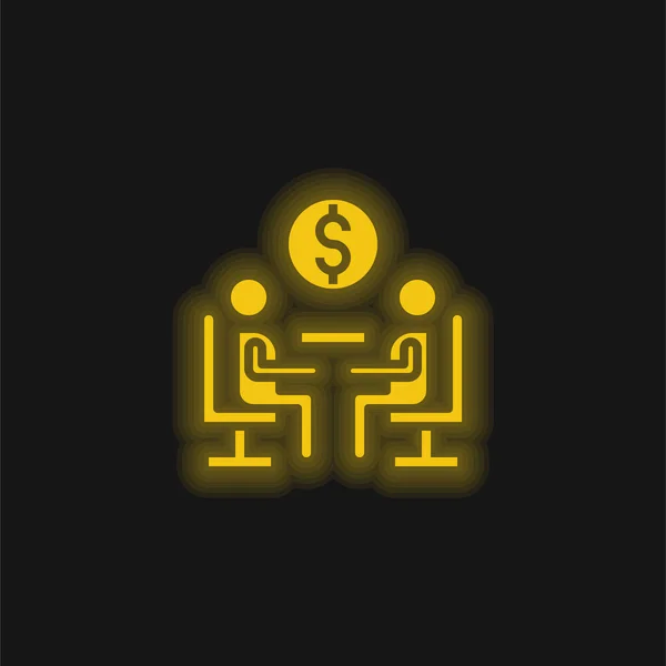 Megállapodás Sárga Izzó Neon Ikon — Stock Vector