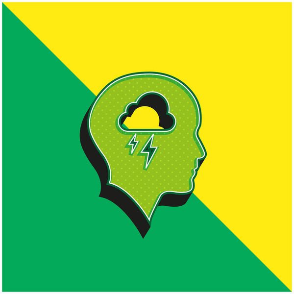 Bald Head With Cloud And Storm Green and yellow modern 3d vector icon logo