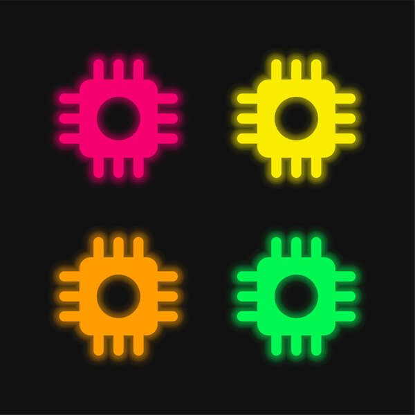 Big Processor four color glowing neon vector icon