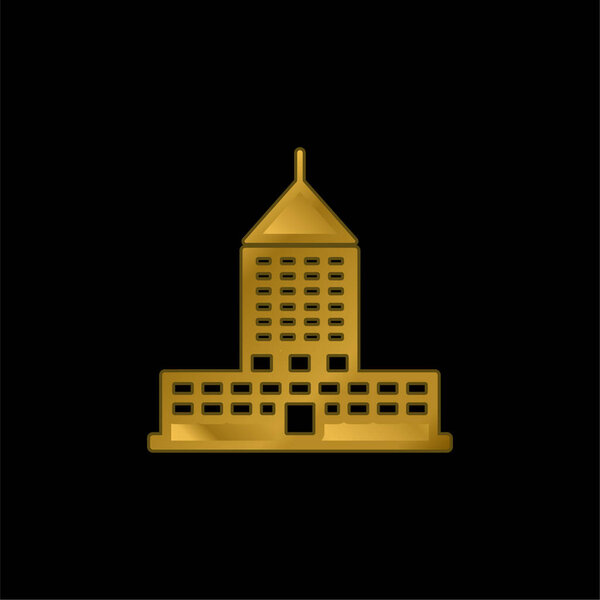 Big Building gold plated metalic icon or logo vector