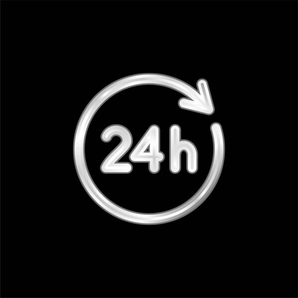 24 Hours silver plated metallic icon