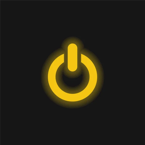 Grote Power Button Geel Gloeiende Neon Pictogram — Stockvector