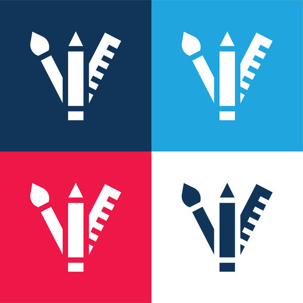 Искусство синий и красный четыре цвета минимальный набор значков