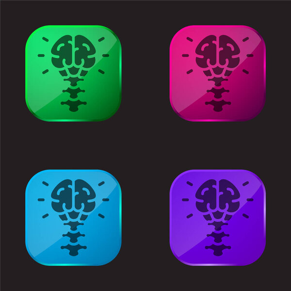 Brain four color glass button icon