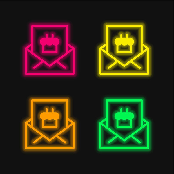 День рождения Приглашение четыре цвета светящийся неоновый вектор значок