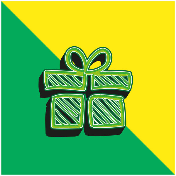 Birthday Giftbox Sketch Green and yellow modern 3d vector icon logo