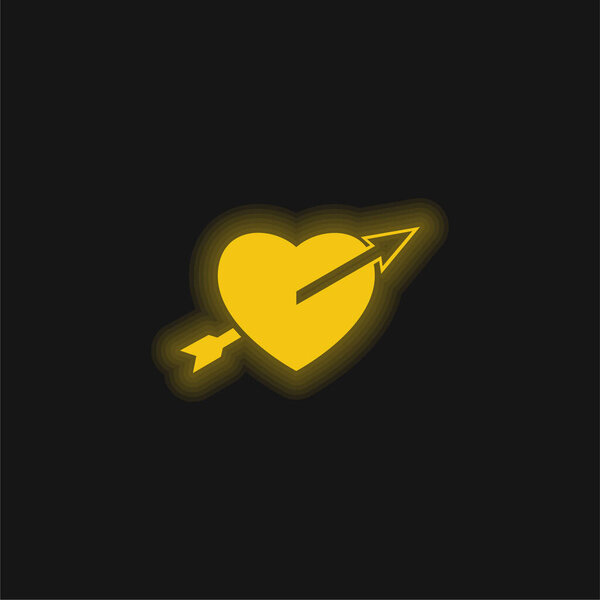 Arrow Straight To The Heart yellow glowing neon icon