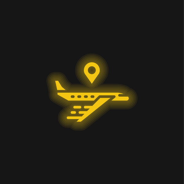 Airplane yellow glowing neon icon