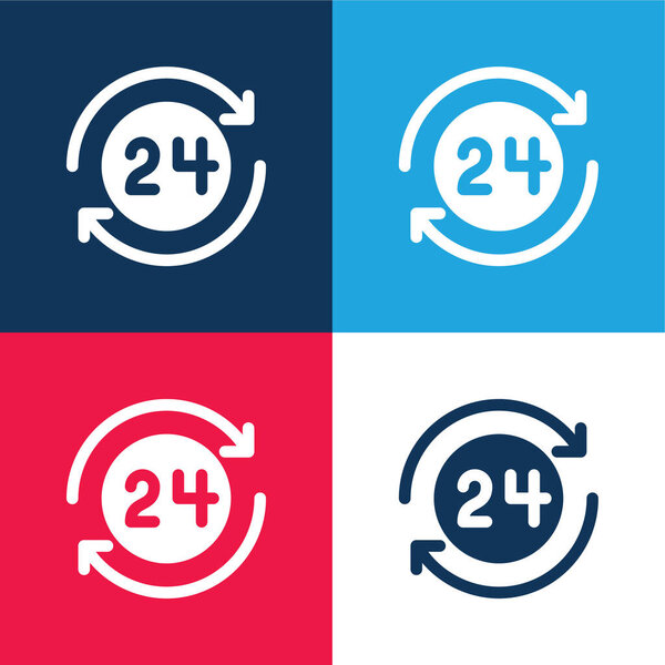24 Hours blue and red four color minimal icon set