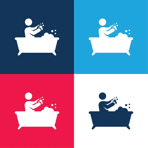Bath Blue Red Four Color Minimal Icon Set — Stock Vector
