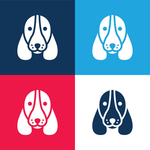 Basset Hound Dog Head blue and red four color minimal icon set