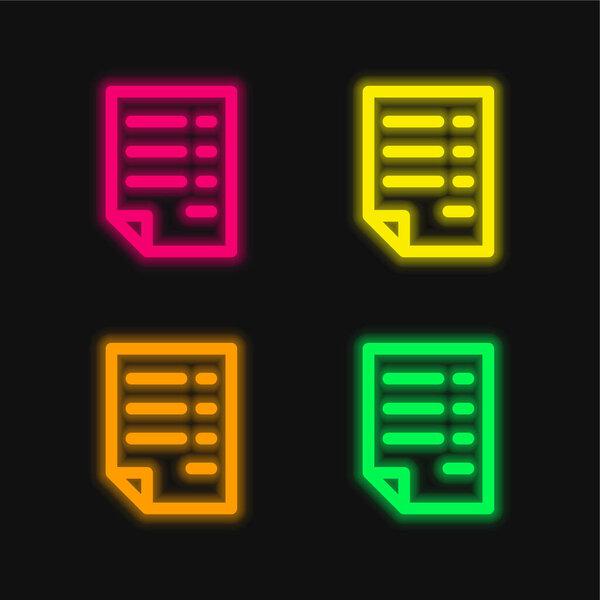 Bill four color glowing neon vector icon