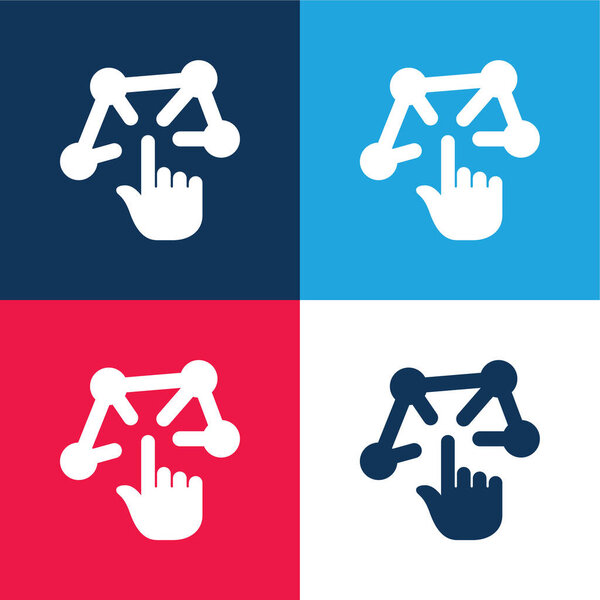 3d Modeling blue and red four color minimal icon set