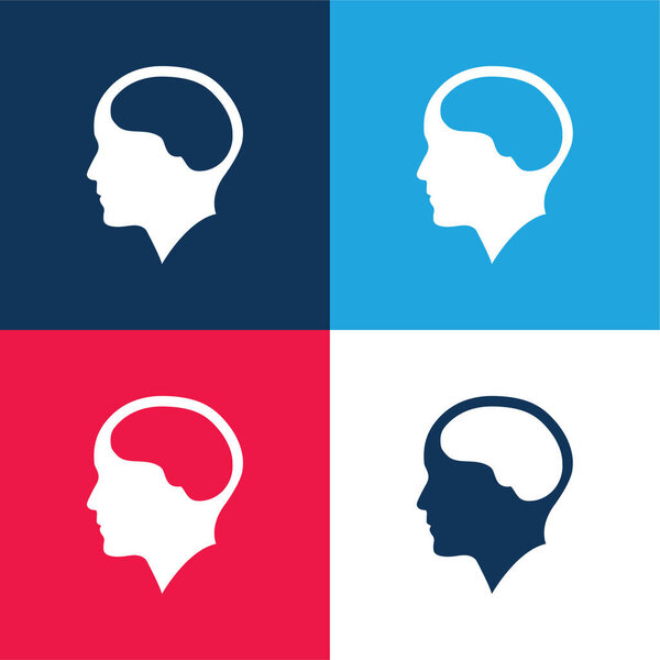 Brain Inside Human Head blue and red four color minimal icon set