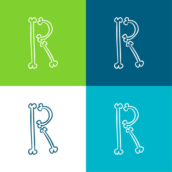 Bones Typography Outline Of Letter R Flat four color minimal icon set