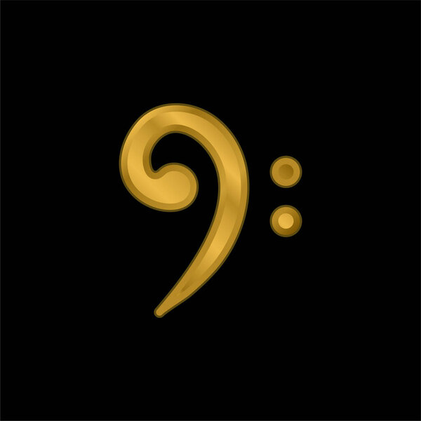Bass Clef gold plated metalic icon or logo vector