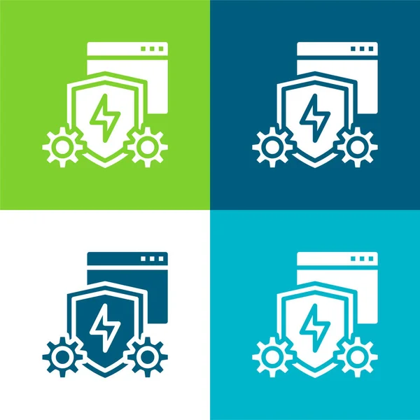 Virus Software Piatto Quattro Colori Set Icone Minime — Vettoriale Stock