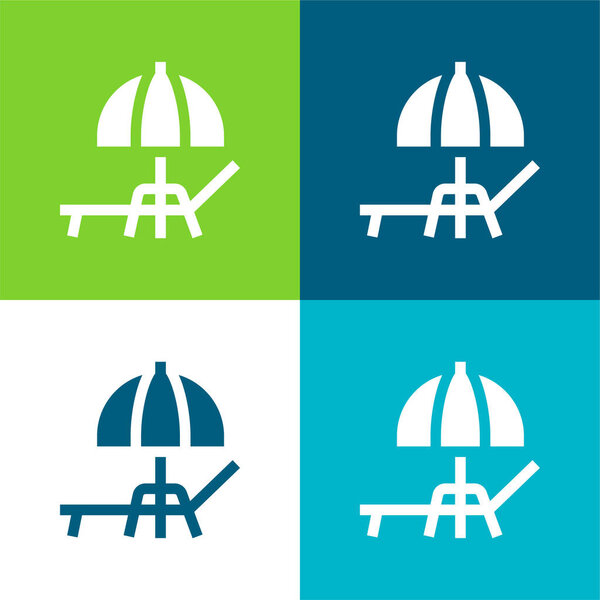 Beach Umbrella Flat four color minimal icon set