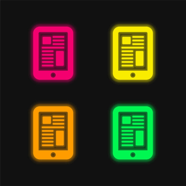 Big Tablet four color glowing neon vector icon