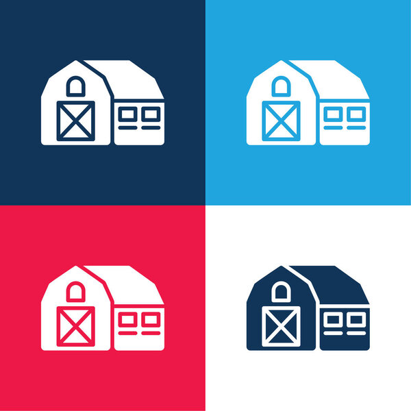 Barn blue and red four color minimal icon set
